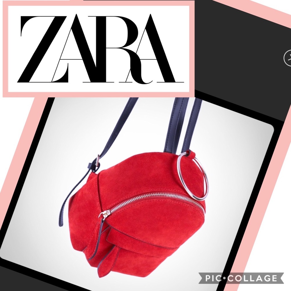 NWOT Zara Mini Suede Backpack Gold Ring, Rust Blk - Picture 3 of 8
